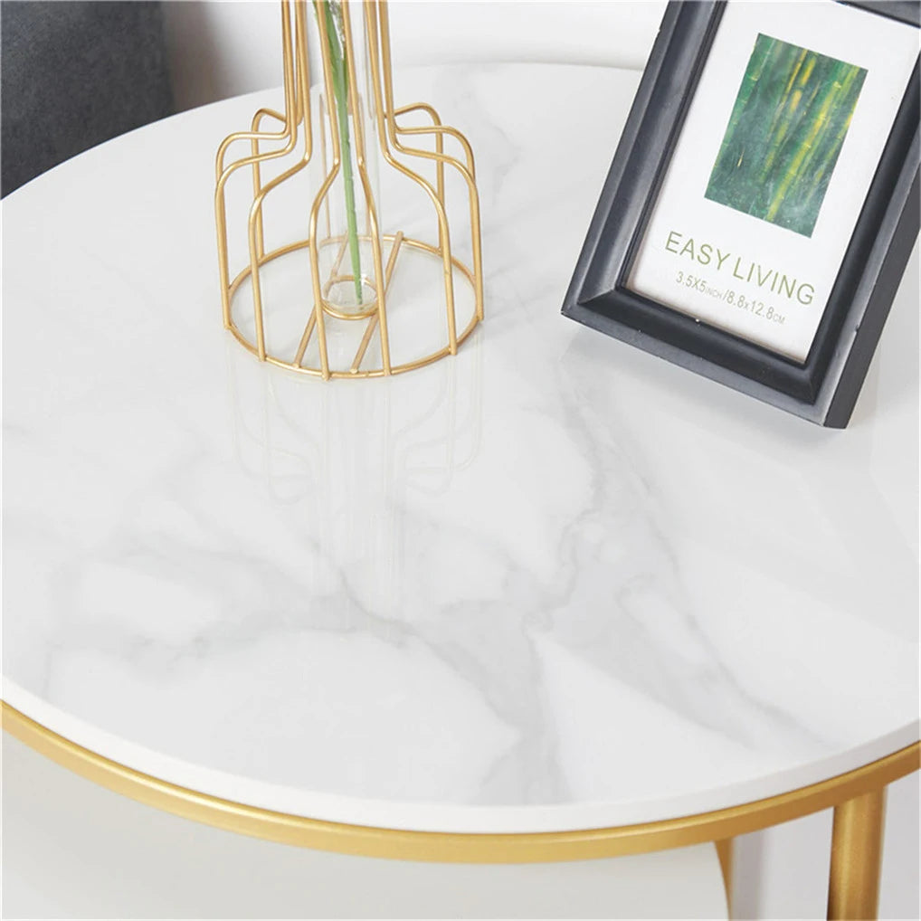 LUVODI Set of 2 Nesting Coffee Side Table Modern Accent End Table Metal Frame Round Sintered Stone Table Top for Living Room