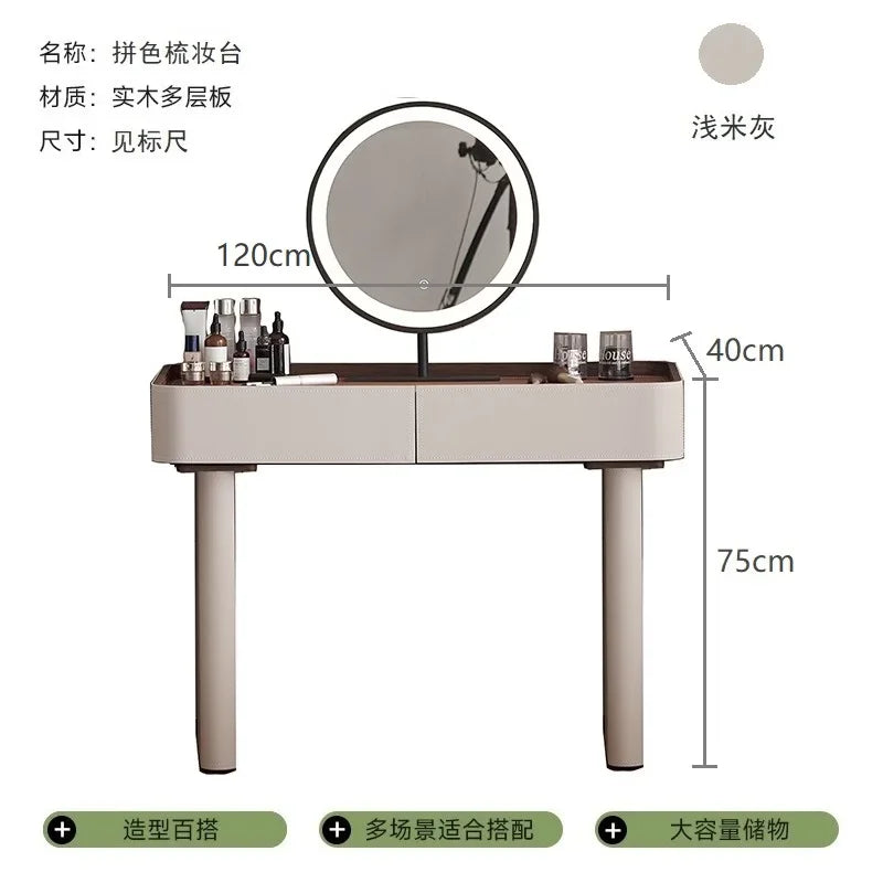 ls 42Italian minimalist solid wood saddle leather retractable dresser makeup table