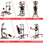 Power Tower with Bench, Pull Up Bar Stand, Dip Bar w/Folding Bench 4 Ropes Strength Training, Multi-Function - HOME