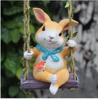 Double Rabbit Hanging Basket Flowerpot Wreath Mother And Child Rabbit Resin Crafts Outdoor Garden Yard Balcony Figurines Decor