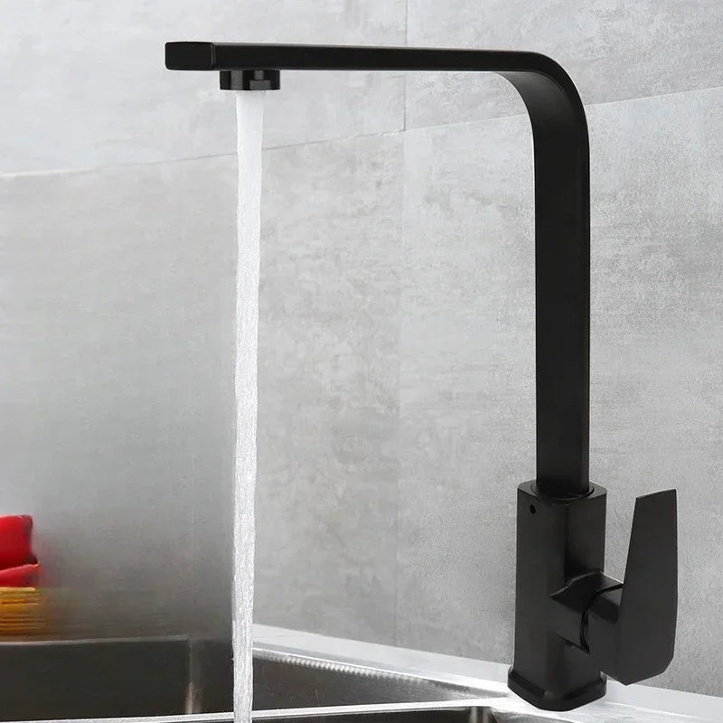 Square Kitchen Faucet Matte Black Brushed Nickel Chorme Hot and Cold Kitchen Sink Tap 360 Degree Rotation Deck Mounted Water Tap