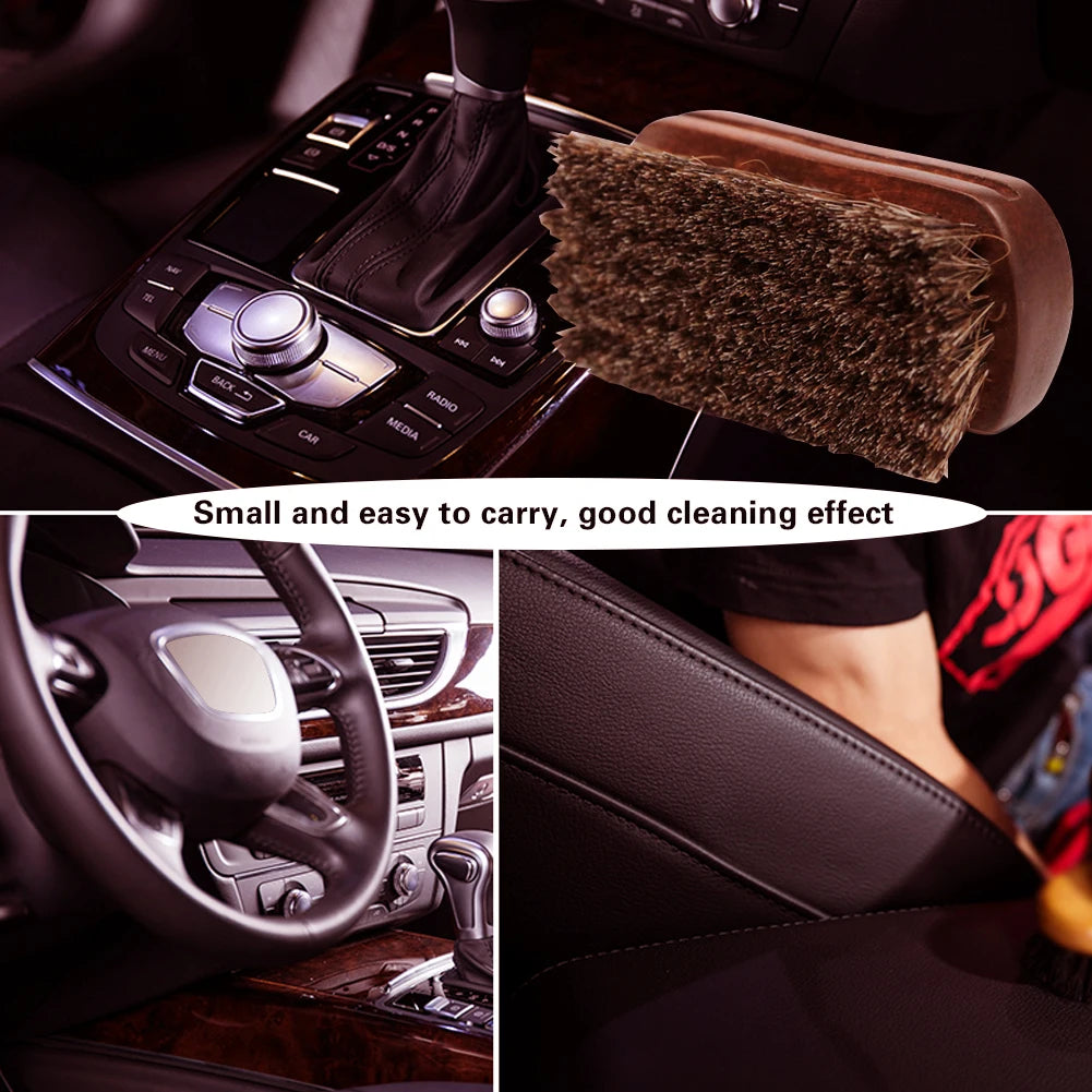 Horsehair Leather Textile Cleaning Brush for Car Interior Furniture Apparel Bag