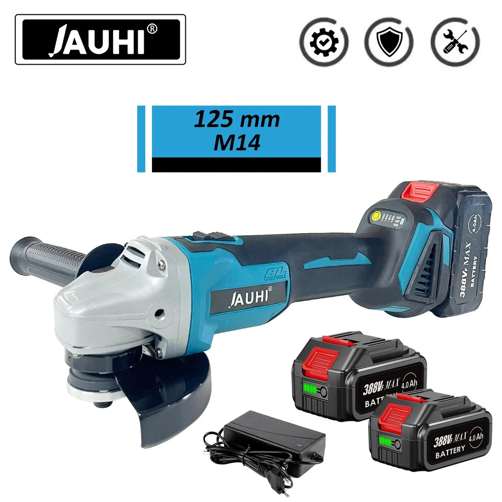 JAUHI 125mm Brushless Angle Grinder 4 Gears Cordless Grinding Machine Cutting Woodworking Power Tools For Makita 18V Battery