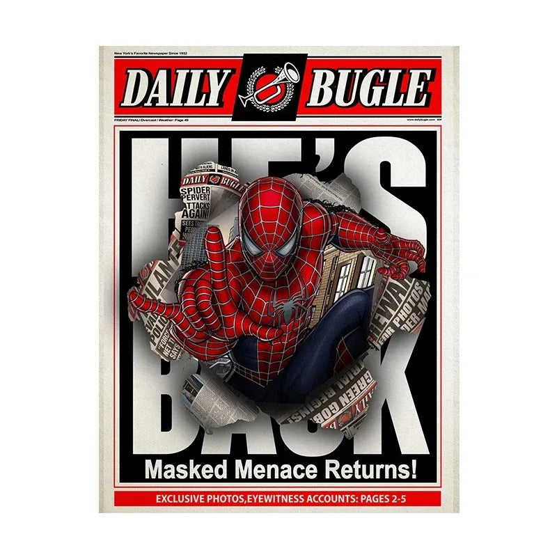 Marvel  Funny Spiderman Poster And Print HE'S  BACK Canvas Painting Comic Wall Art Living Room Home Decoration Gift