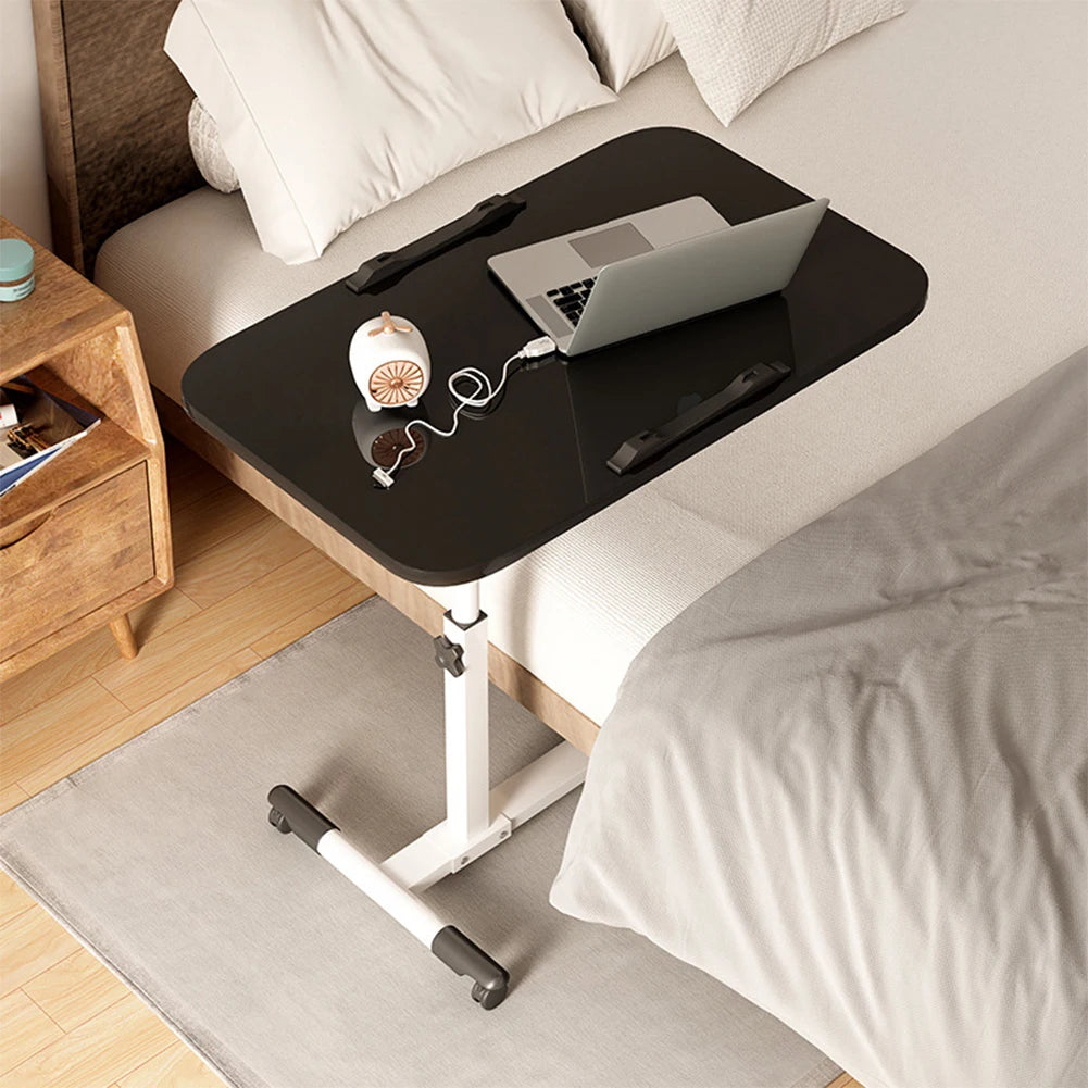 Overbed Table Adjustable Height Over The Bed Mobile Hospital Bedside Table With Tilting Desktop, Wheels, Rolling Standing Laptop