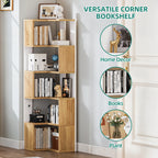 YITAHOME Wooden 5-Tier Corner Bookcase - Floor Standing Display Shelf for Living Room Office, 54x40x159.5cm