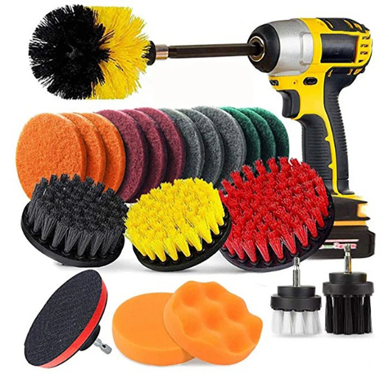 Electric Drill-Brush Head Kit  Attachment Power Scrubber Brush For Carpet Bathroom Kitchen Bathroom Car Cleaning Tool Wash Set
