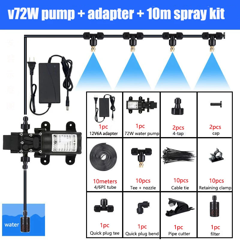 72W Large Garden Irrigation Timer Watering System Fog Nozzles Irrigation Kit Automatic Spray Misting Plant Watering System