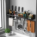Kitchen Storage Shelf Wall-mounted Spice Rack Aluminum Punch-free Spoon Knife Storage Shelves Multifunction Kitchen Organizer