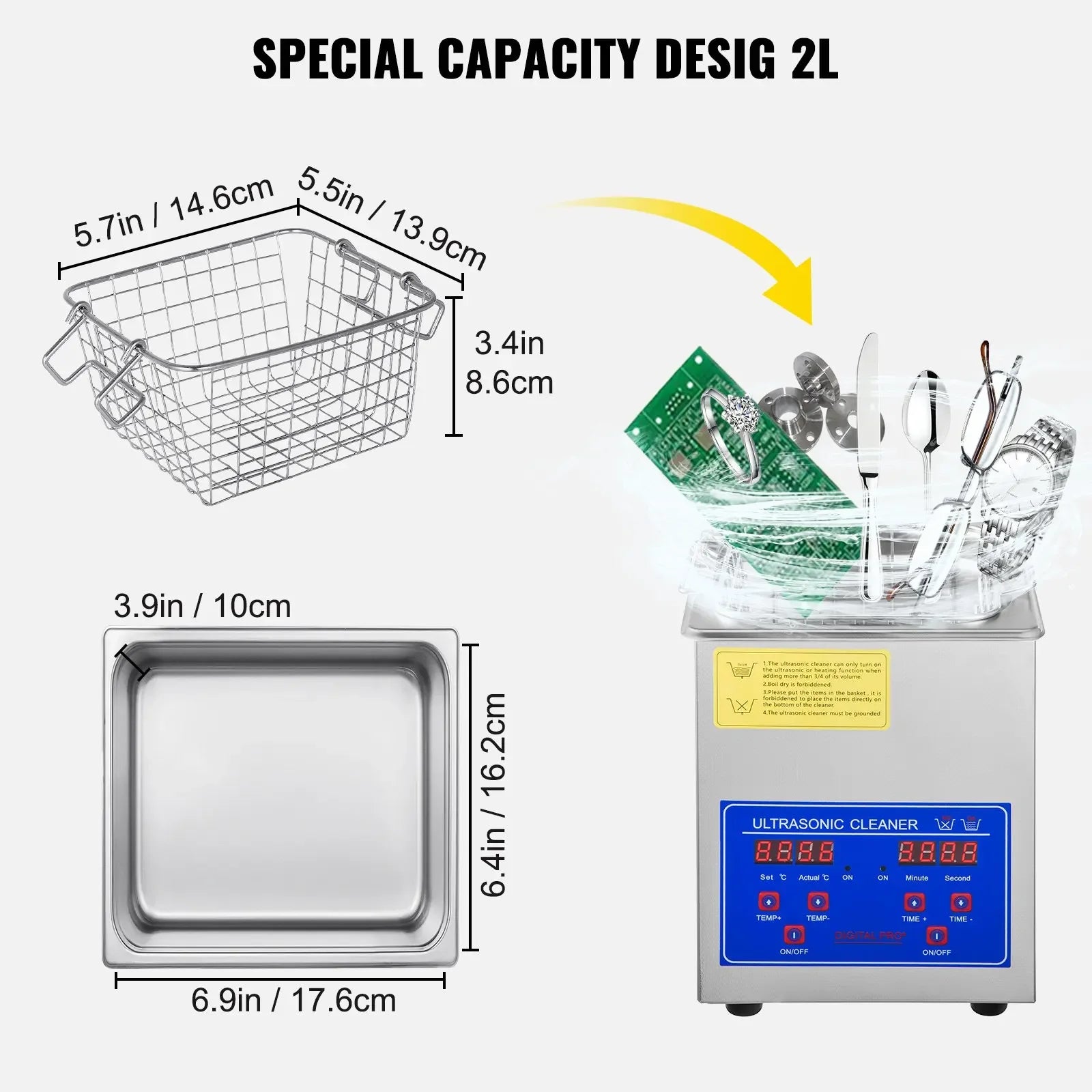 VEVOR Ultrasonic Cleaner with Digital Timer - 2L to 30L Stainless Steel Tank for Jewelry, Glasses, Watches & Industrial Parts