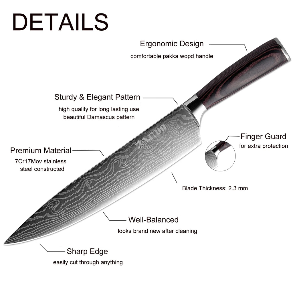 Kitchen Knife Japanese Laser Pattern Chef Knife Ultra sharp Santoku Slicing Knife Ergonomic color wood handle Cut meat,vegetable