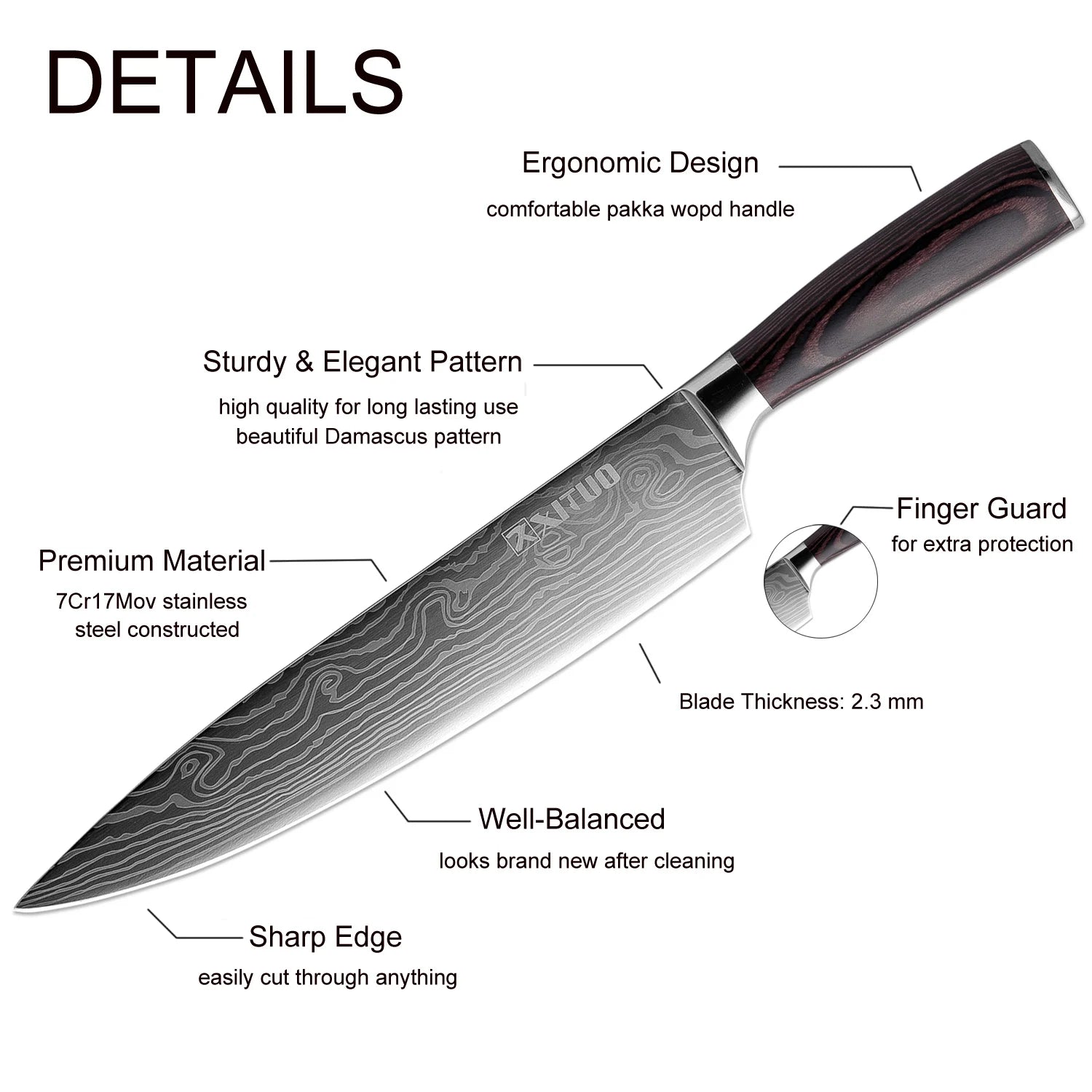 Kitchen Knife Japanese Laser Pattern Chef Knife Ultra sharp Santoku Slicing Knife Ergonomic color wood handle Cut meat,vegetable