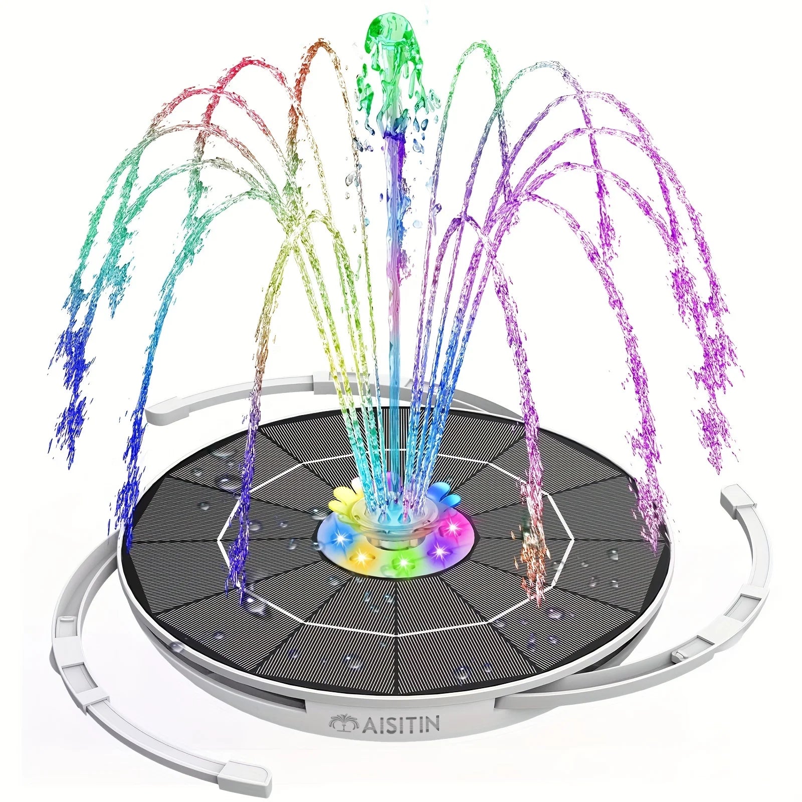 6.5W LED Solar Fountain Pump with Lights, for Bird Bath Pool, Solar Water Fountain with Battery, for Outdoor, Garden Decoration