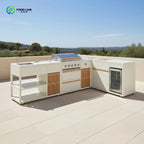 Custom Modular Outdoor Kitchen Cabinet With Large Pizza Oven, Gas Grill, Refrigerator And Sink For Garden Use
