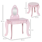 HOMCOM children's wooden dressing table for girls 3-6 years old mirror Stool 60x36x88cm