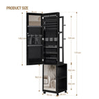 Jewellery Cabinet, Mirror Cabinet, Standing Jewellery Organiser with 1 Clothes Rack, 3-Tier Shelves with 4 Coat Hooks