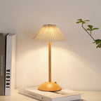 Portable LED Desk Lamp Wood Base Small Table Lamp Fabric Shade Dimmable Touch Lamp Rechargeable for Living Room Dorm Home Office