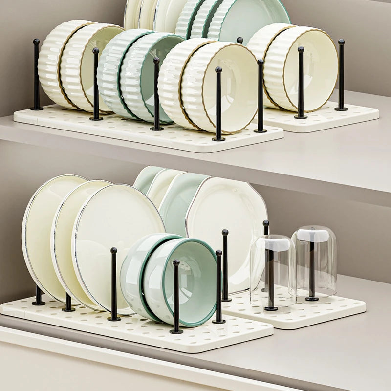 Household Perforated Kitchen With Retractable Dish Rack And Drain Tray Partition Design, Kitchen Countertop And Cup Storage Rack