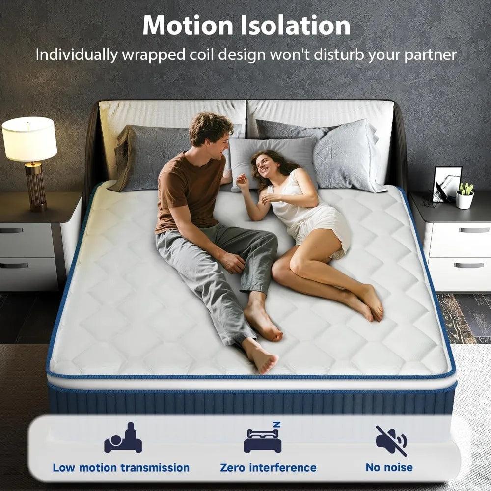 King Mattress 14 Inch, Hybrid King Size Mattress in a Box, Gel Memory Foam Mattress with Pocket Springs, Medium Firm Feel