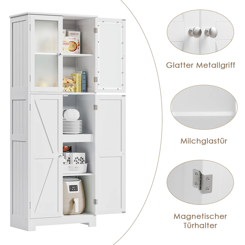 Bathroom wardrobe White, Bathroom wardrobe with 4 Doors and 6 Compartments, High wardrobe Kitchen wardrobe for bathroom, living room, Dining Room, B