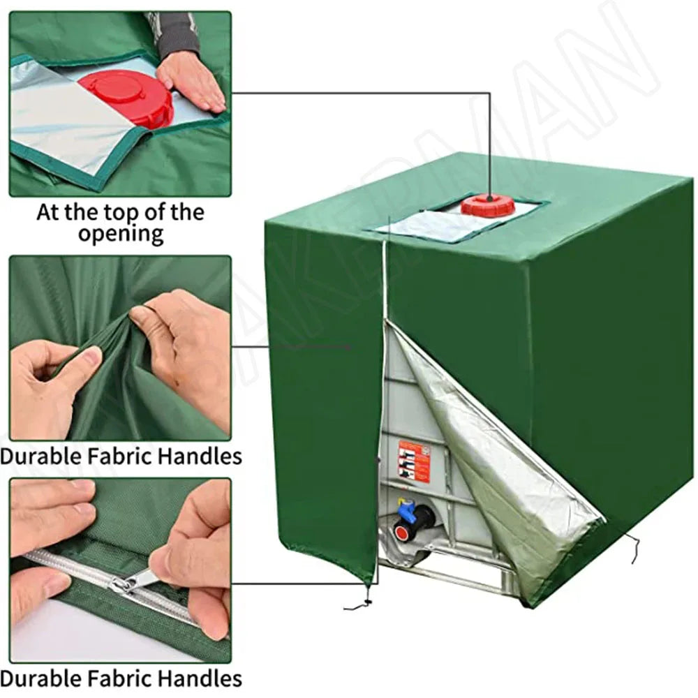 Zipper IBC Tote 275 Gallon 1000L Outdoor Water Tank Protective Cover(Green)