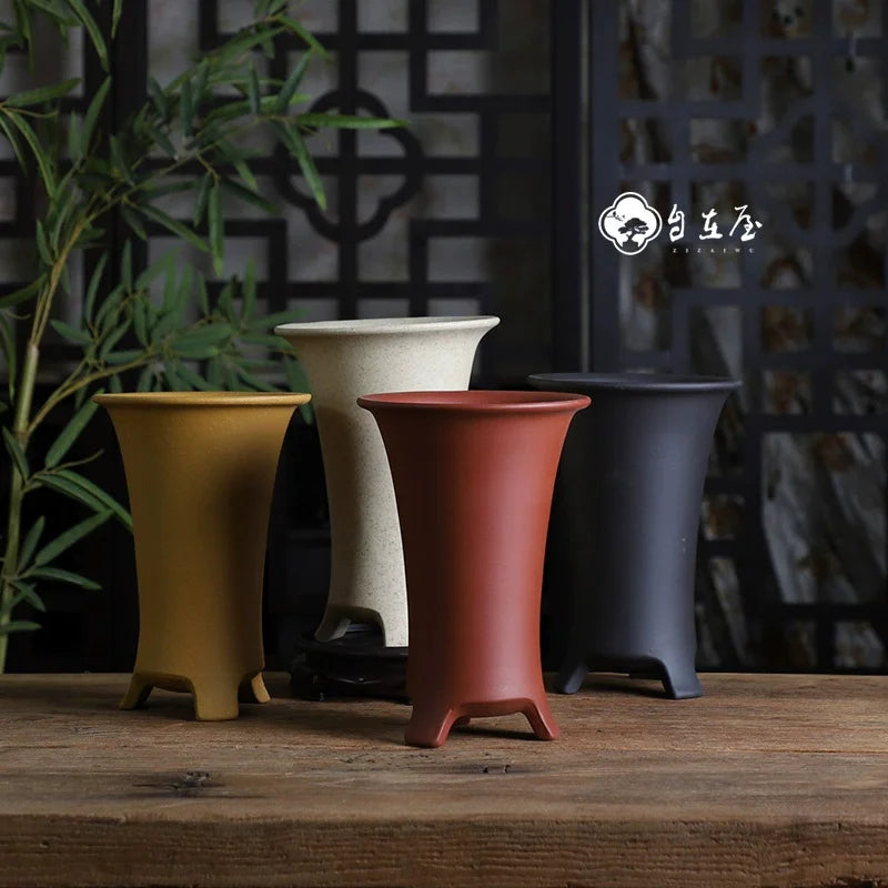 Purple Clay Handmade Pottery Cascade Bonsai Pot,Vase,Nature Color,Tradition Chinese Room Table Home Garden Decoration
