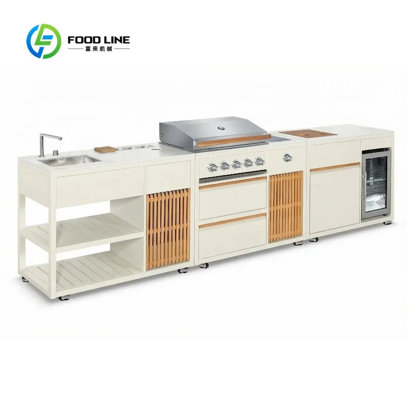 Customized Commercial Stainless Steel Outdoor Kitchen BBQ Island with Pizza Oven Fridge BBQ Grill for Garden Patio Backyard