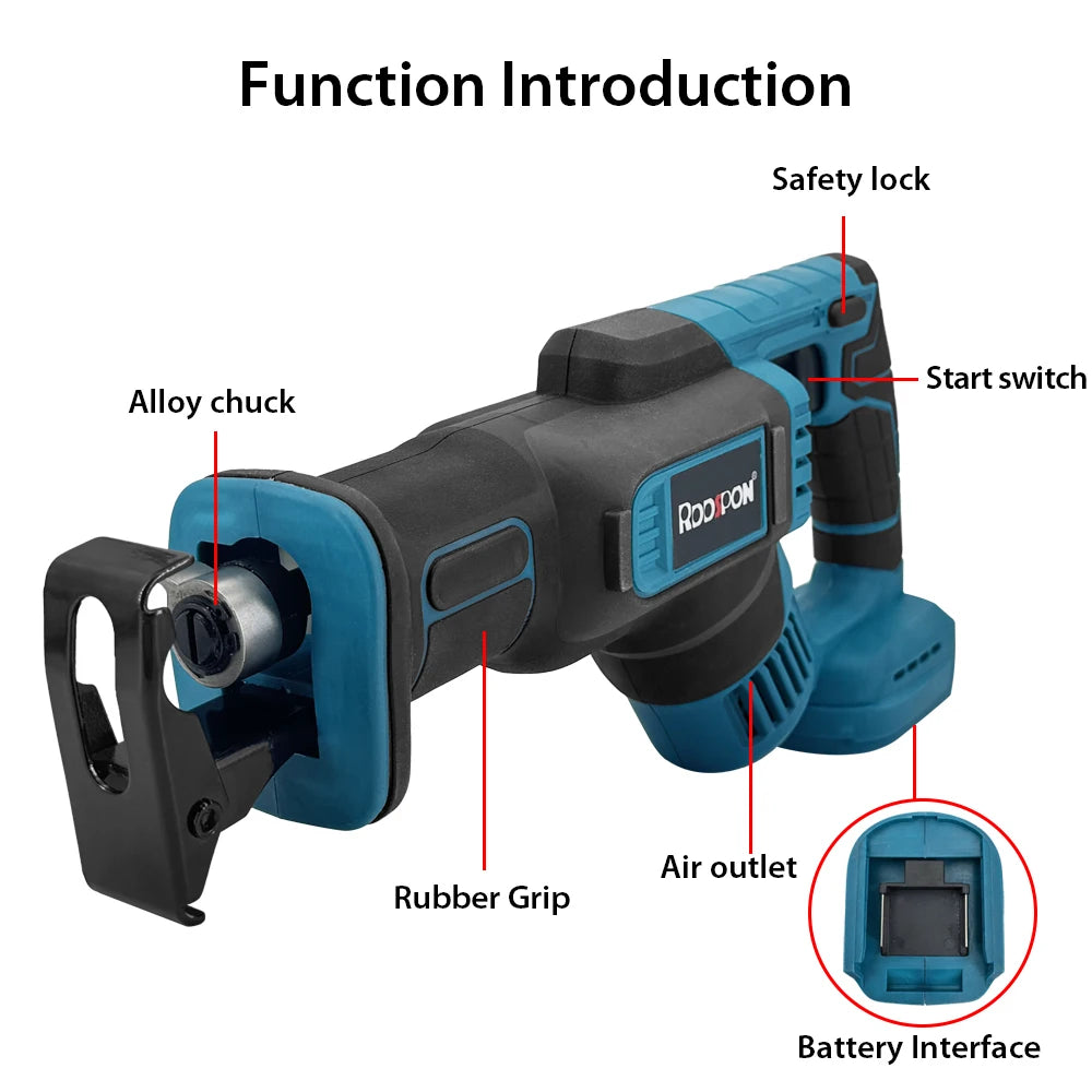 Cordless Reciprocating Saw with 4 Blades for Makita 18V Brushless Motor Saw Wooden Metal Cutting Handheld Wireless Reciprocating