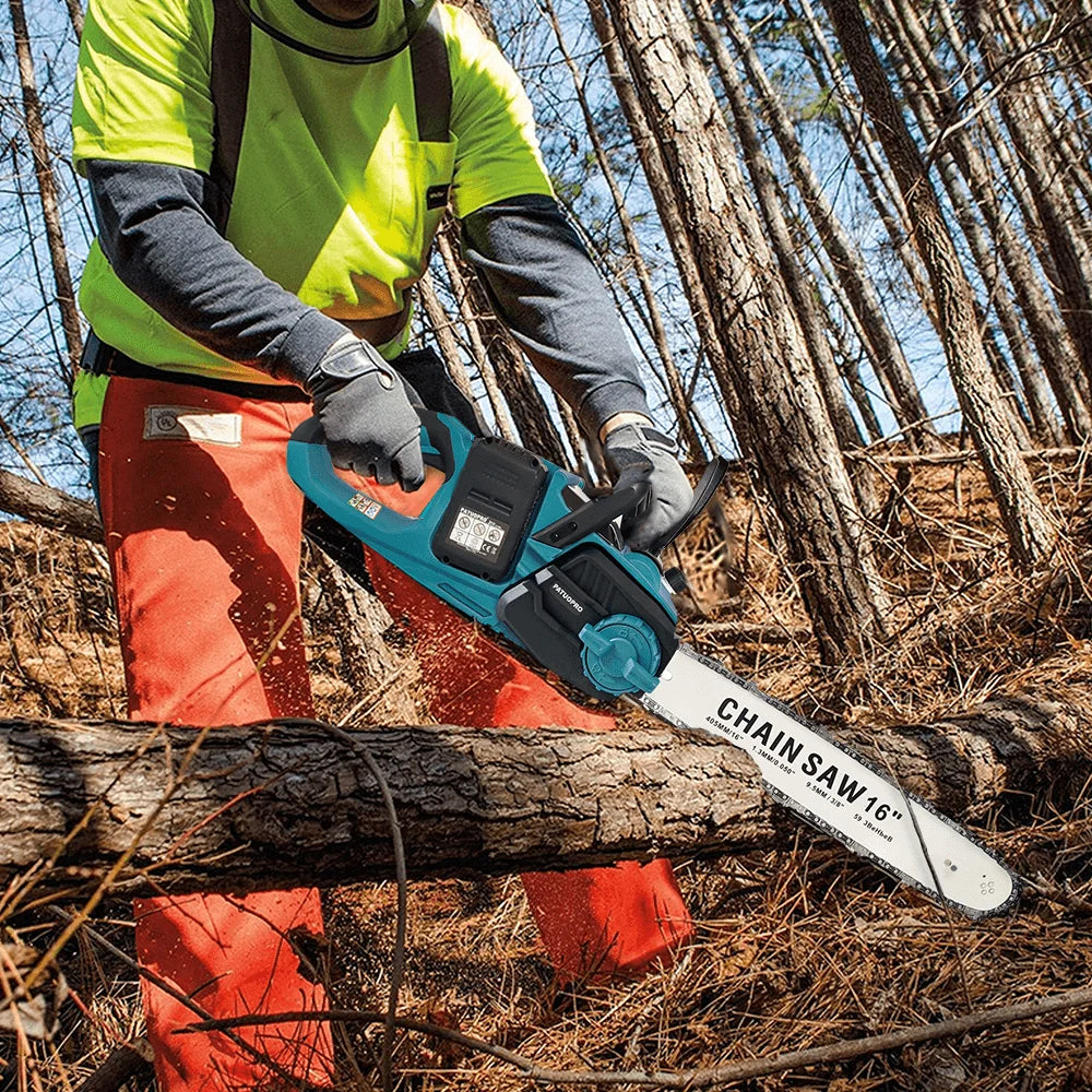 PATUOPRO 16 Inch Brushless Chainsaw Cordless Electric Chain Saw Wood Cutting Garden Pruning Power Tools For Makita 18V Battery