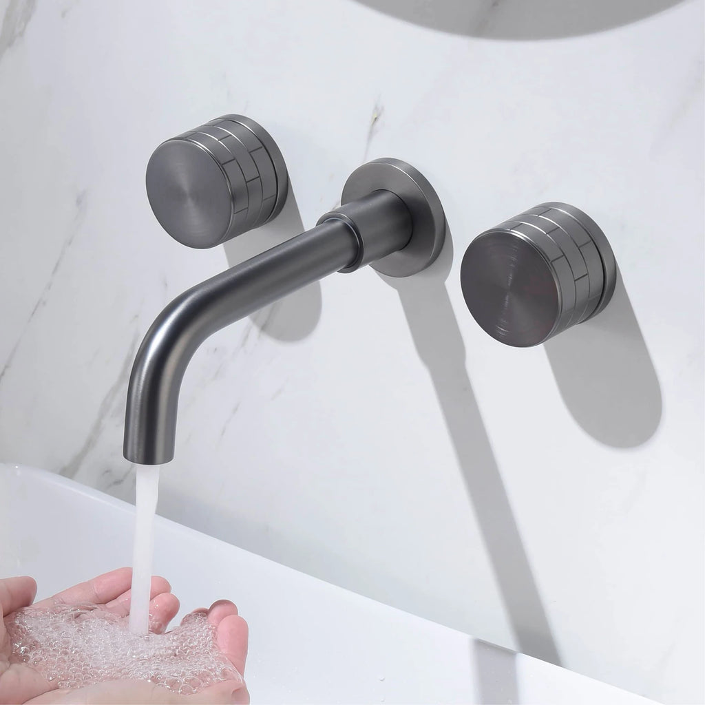 Luxury black bathroom concealed faucet wall-mounted design, double handle, 3-hole cold and hot dual-control brass basin Tap