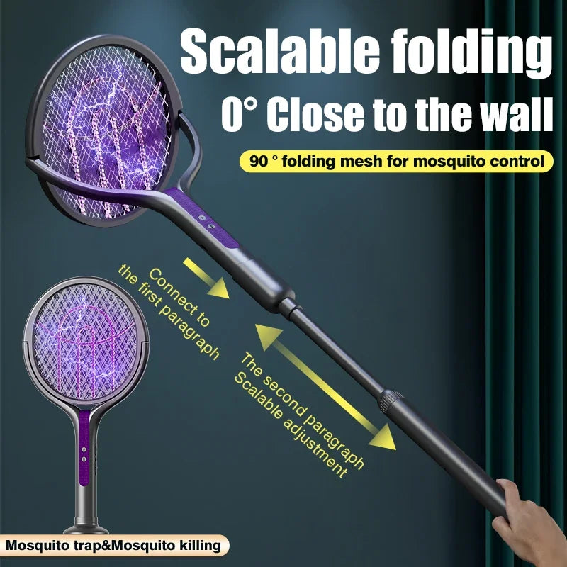 Multi functional 2-in-1 mosquito killer lamp angle retractable mosquito swatter USB rechargeable mosquito swatter bat swatter