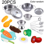 Kitchen Pretend Play Toys with Stainless Steel Cookware Pots and Pans Set, Cooking Kitchen Toys Education Pretend Play