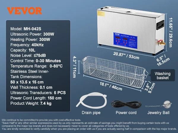 VEVOR 2-30L Ultrasonic Cleaner Digital Ultrasound Cleaning Machine with Upgraded Degassing and Gentle Mode for Jewelry Glasses