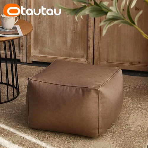 OTAUTAU Big Faux Leather Ottoman Pouf Stool with Filling Bean Bag Footrest Footstool Corner Door Side Seat Futon Frameless JD007
