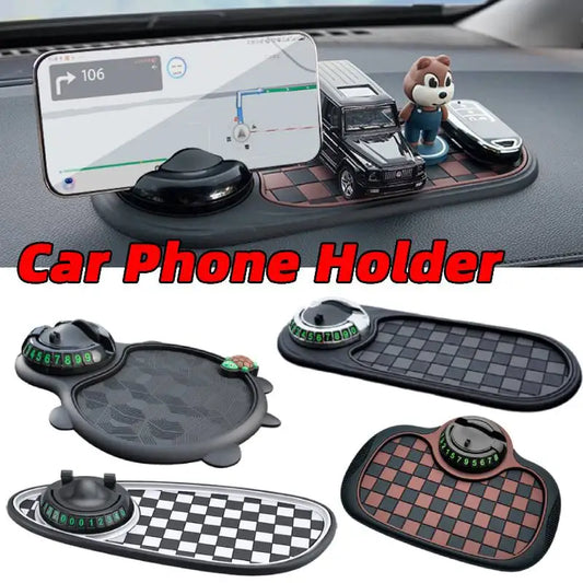 Car Dashboard Mat with Parking Number Plate Car Dash Grip Pad Anti-Shake Rotating Car Phone Holder Anti-Slip Car Accessories