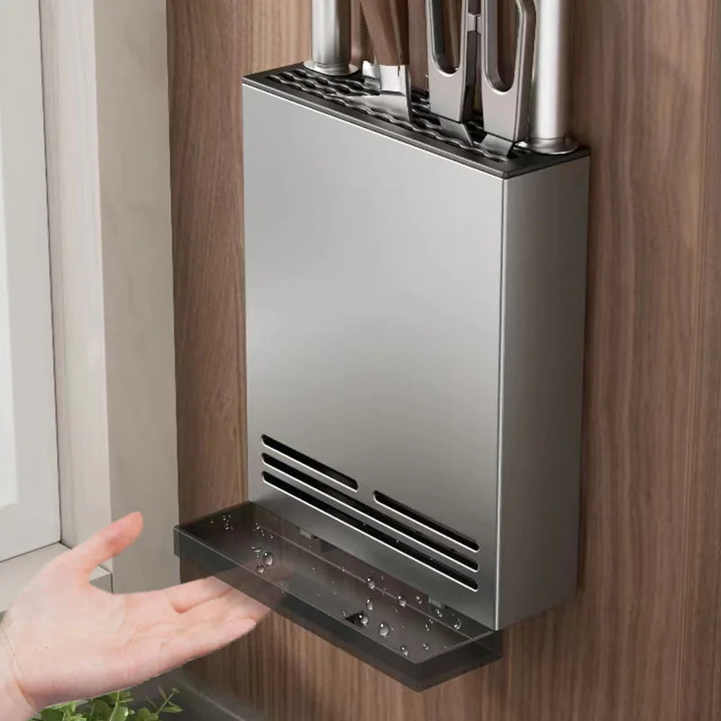 Kitchen Storage Rack Carbon Steel & Plastic Wall-Mounted Non-Drilling Water-Draining Multi-Functional Kitchen Hanging Rack