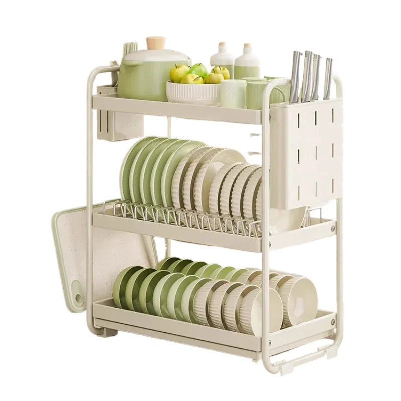 Stainless Steel Anti-Slip Kitchen Storage Rack Modern Countertop Dish Drainer & Utensil Organizer - Space Efficient Solution