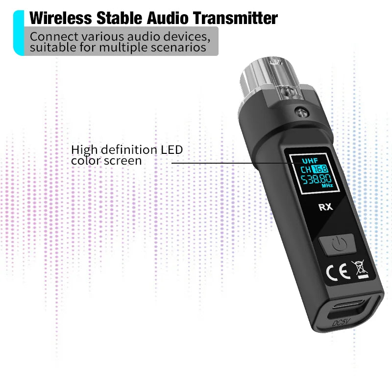 Dynamic Microphone Wireless UHF Converter XLR Wireless Microphone System Transmitter and Mic Receiver for Audio Mixer Guitar