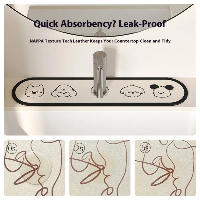 Kitchen Faucet Draining Mat, Bathroom Sink Countertop Absorbent Mat, Diatom Mud, Washable-free, Mold-resistant, Quick-dry Mat