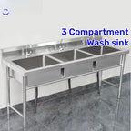 Stainless Steel Kitchen Sink 3-Room Freestanding Sink Standing Sink Handmade 201/304