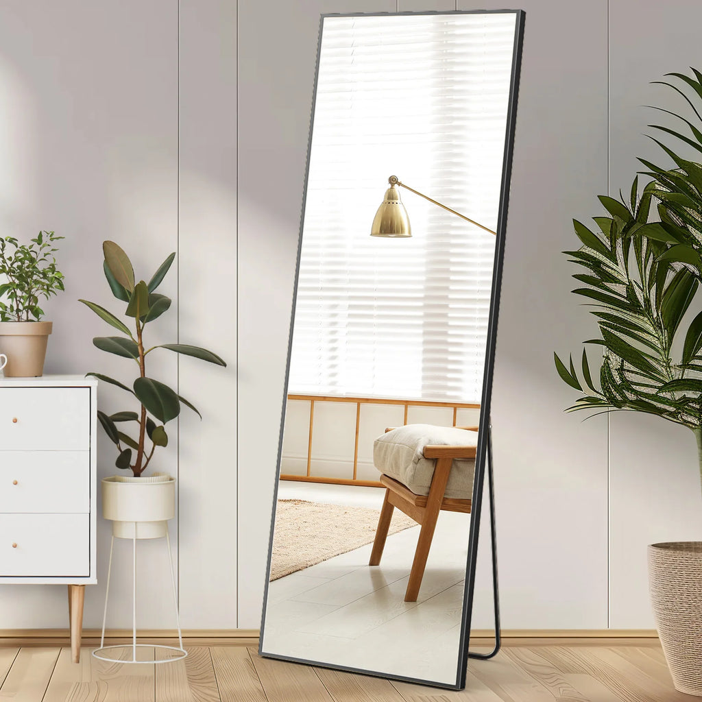 JHK-Full Length Arched Right Angle Mirror with Stand for Living Room, Sturdy Aluminum Alloy Frame, Bedroom Furniture, 59 "x 16"