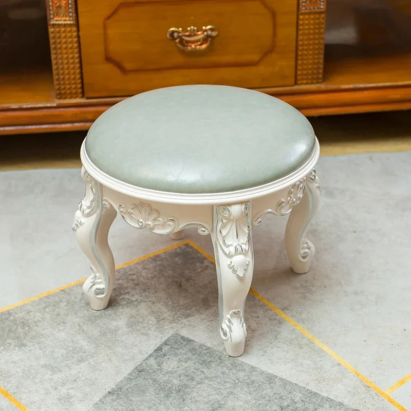 European Fabric Pouf,Modern Round Tea Table Stool, High-Quality Manicure Seat, Living Room Sofa Side Ottoman, Versatile Seating.