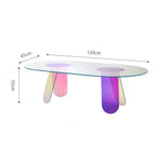 120cm Acrylic Rainbow Color Coffee Table Iridescent Glass End Table Round Side Table Modern Accent Table for Living Room