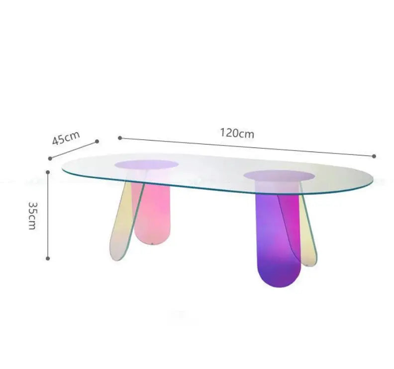 120cm Acrylic Rainbow Color Coffee Table Iridescent Glass End Table Round Side Table Modern Accent Table for Living Room
