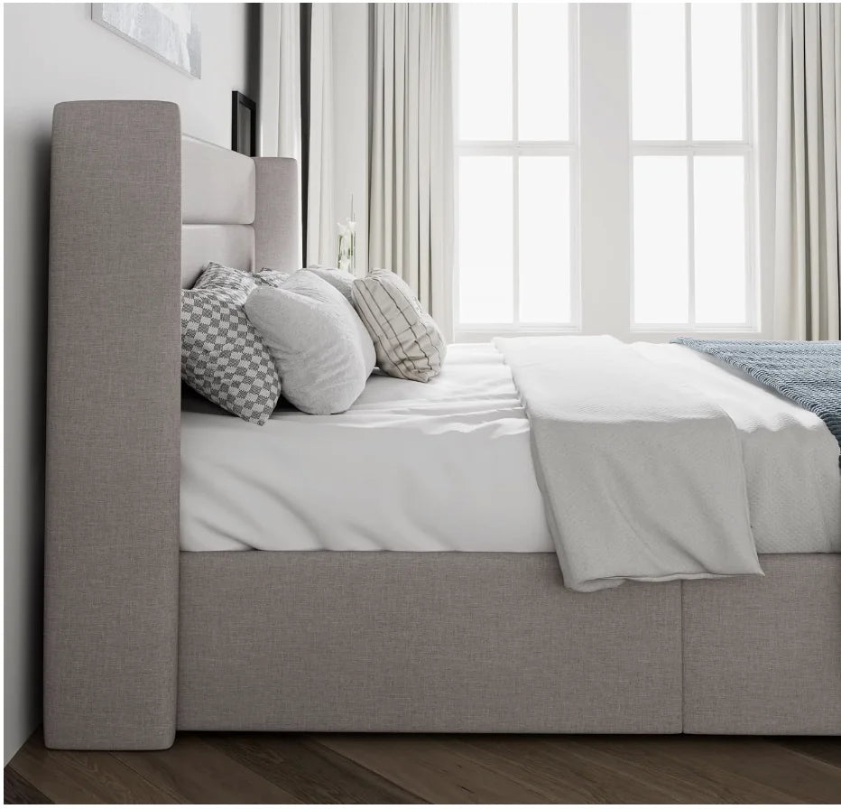 King Size Lift Up Storage Bed/Modern Wingback Headboard/Upholstered Platform Bed Frame/Hydraulic Storage/No Box Spring Needed/Wo