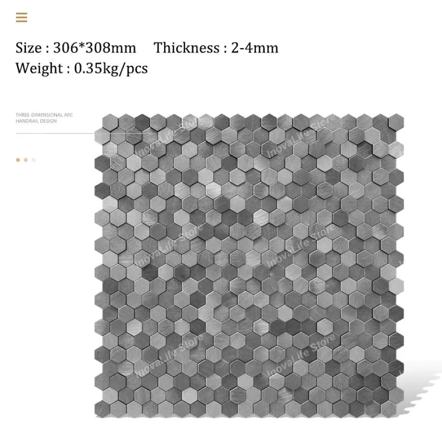 Luxury Metal Stainless Steel Wall Mosaic 3D Bathroom Mosaic Tile Aluminum Hexagon Mosaic Background Wall Sticker Self-adhesive
