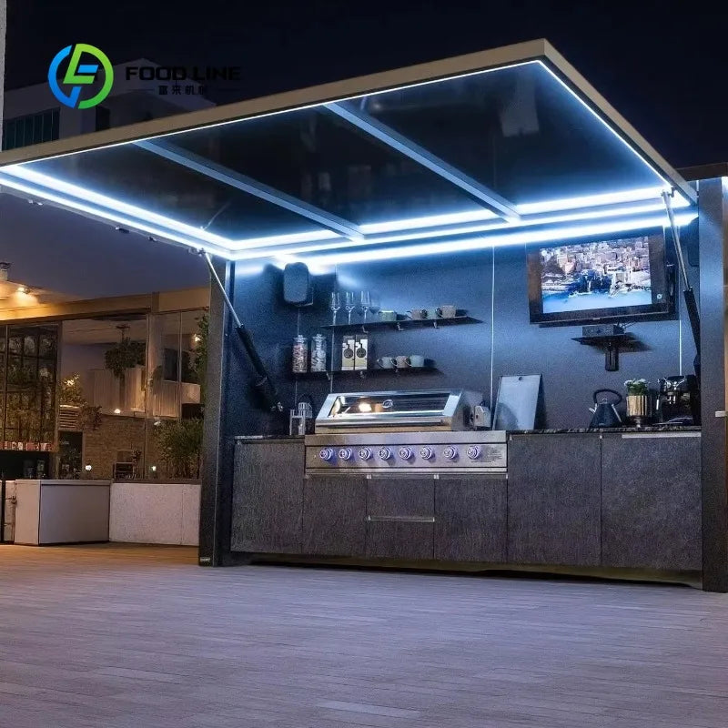 Customized Outdoor Kitchen Island with Granite Countertop Stainless Steel Cabinet for Patio Backyard Entertainment