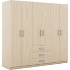 Large Wardrobe Closet 6 Doors, 70.9" W Wooden Wardrobe Cabinet with Big Drawers, Bedroom Armoire Dresser Wardrobe Clothes Organi