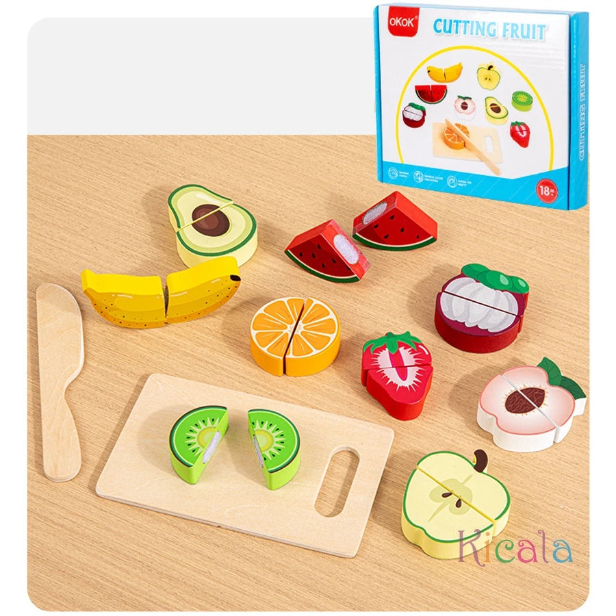 Wooden Kitchen Pretend Toy Simulation Cutting Fruit Food Game Velcro Play Kitchen set Montessori Educational Toy For Boys Girls
