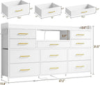 Dresser for Bedroom with 11 Drawers for 60" TV Stand for Bedroom with LED Lights & Charging Station Long Dresser with Shelves